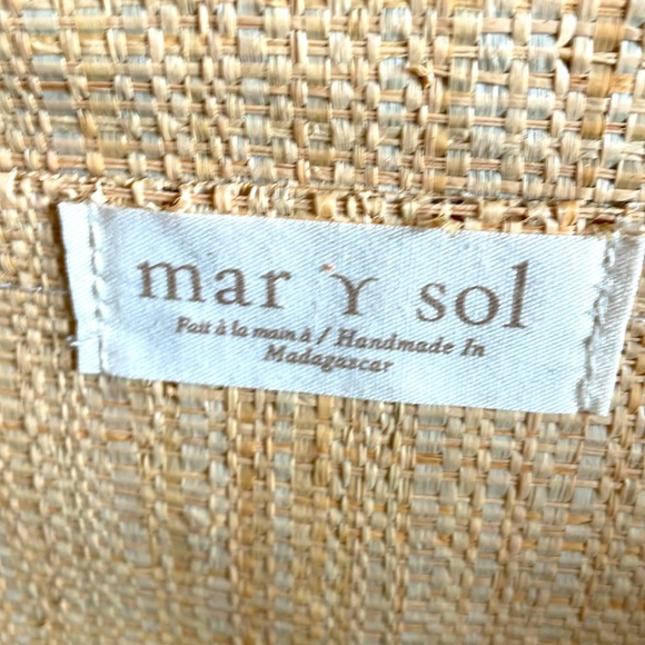 New mar y sol Aqua Tan Striped Woven Sea Grass Leather Handled Tote Beautiful - Picture 5 of 11